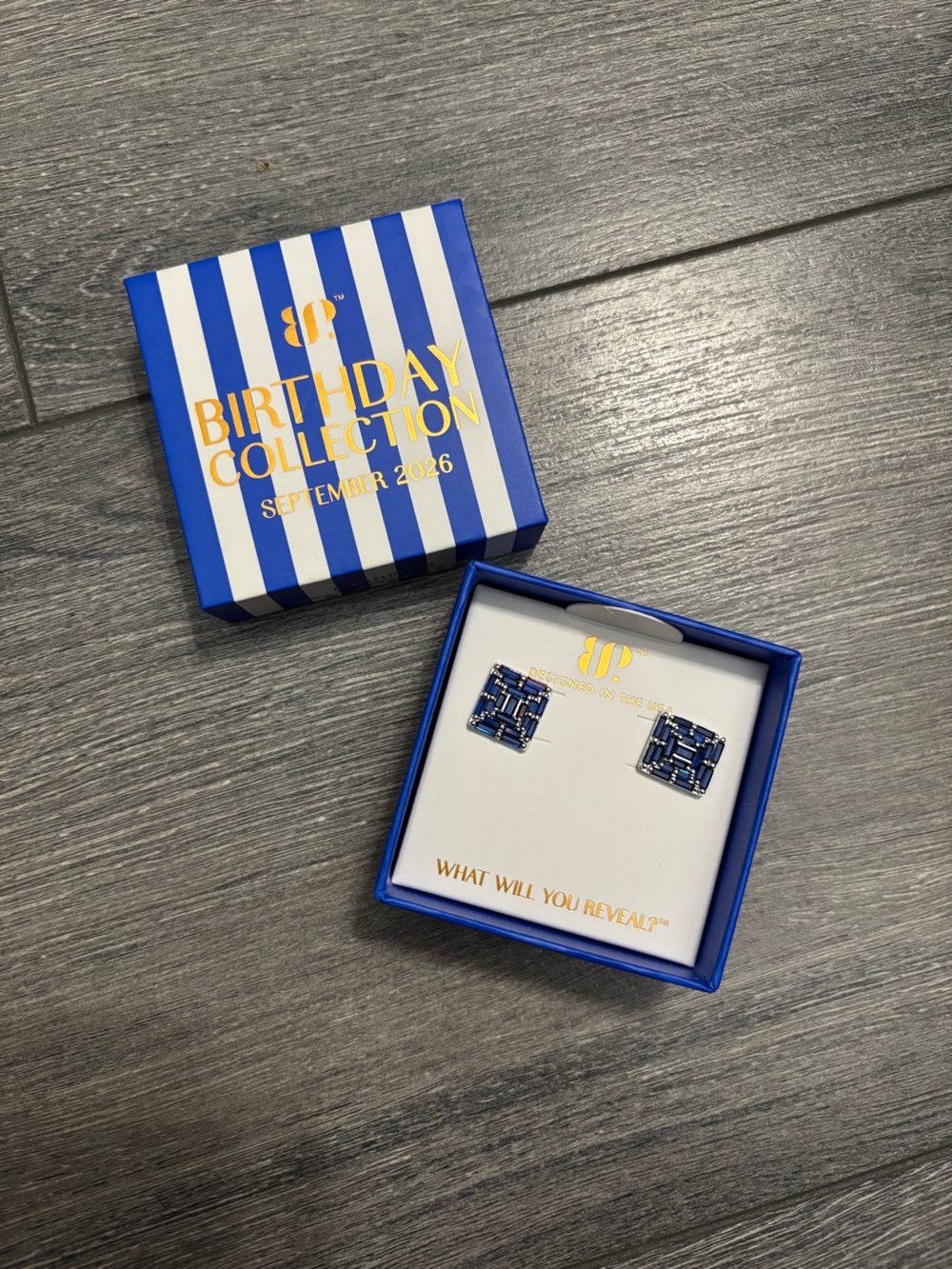 Blue Square Crystal Stud Earrings - Birthday Collection
